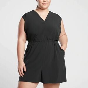 ATHLETA Marlow Wrap Front Short Sleeve Romper Black 1X